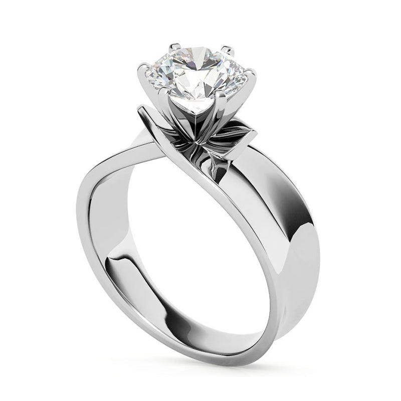 Solitaire Round Moissanite Concave Wide Band Engagement Ring