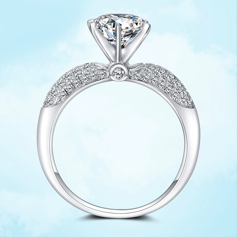 Solitaire Round Moissanite Five Rows Pave Engagement Ring