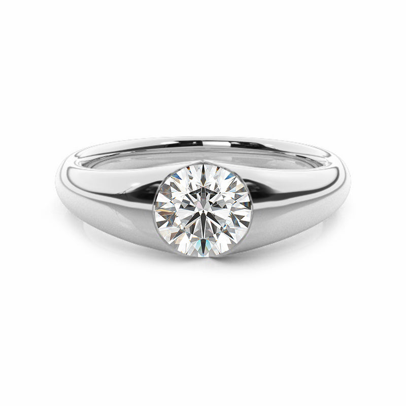 Solitaire Round Moissanite Half Bezel Set Engagement Ring