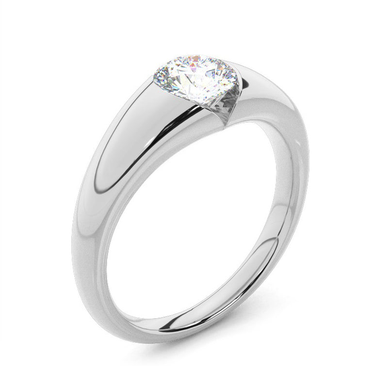 Solitaire Round Moissanite Half Bezel Set Engagement Ring