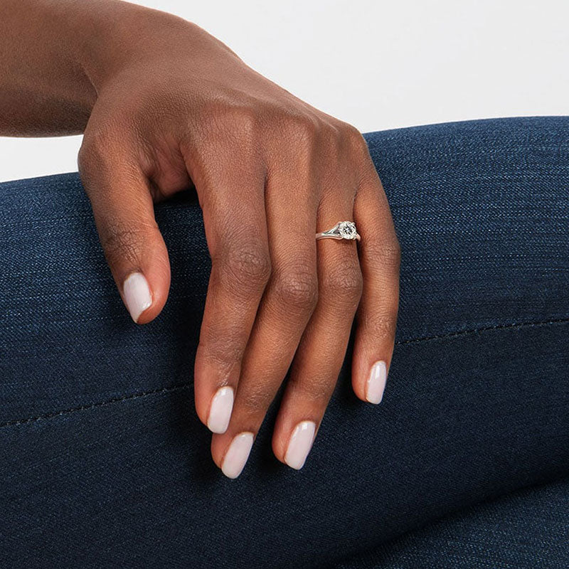 Solitaire Round Moissanite Petite Split Shank Engagement Ring