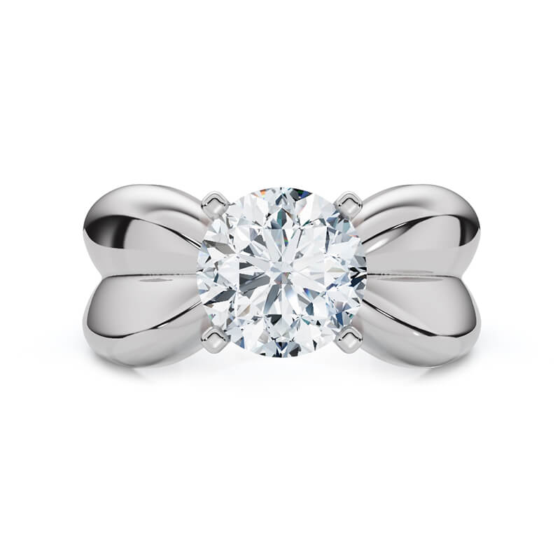 Solitaire Round Moissanite Pinched Bow Shaped Engagement Ring