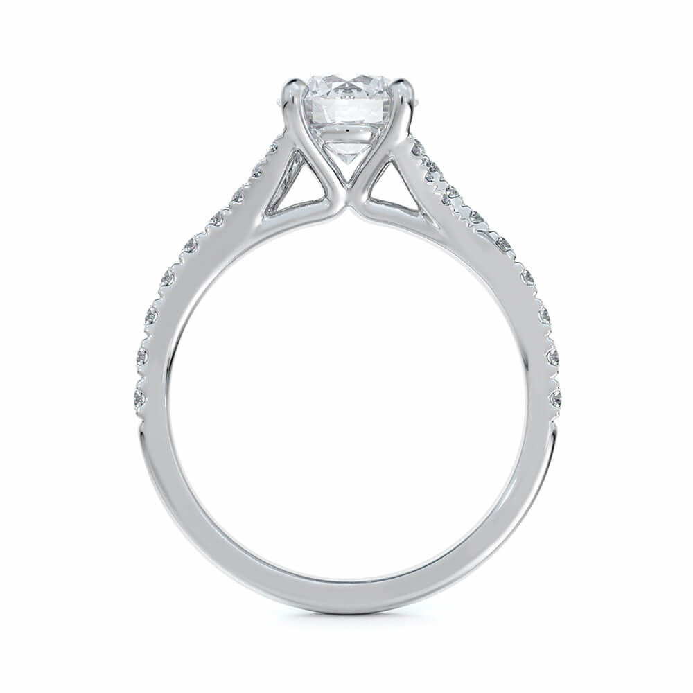 Solitaire Round Moissanite Split Shank Pave Gold Engagement Ring