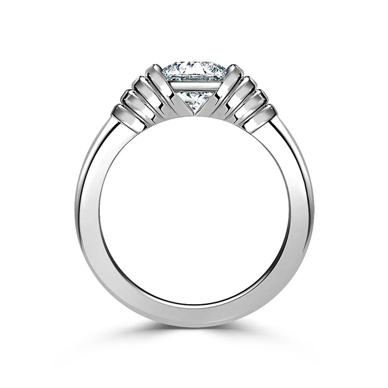 Solitaire Round Moissanite Stepped Half Bezel Engagement Ring