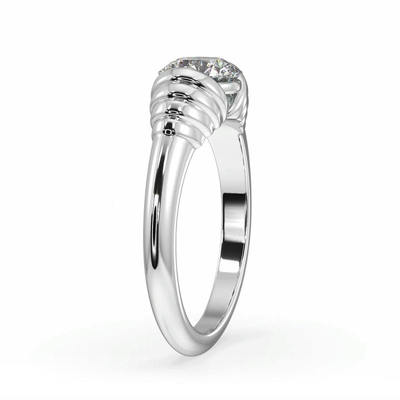 Solitaire Round Moissanite Stepped Half Bezel Engagement Ring