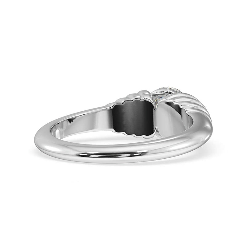 Solitaire Round Moissanite Stepped Half Bezel Engagement Ring