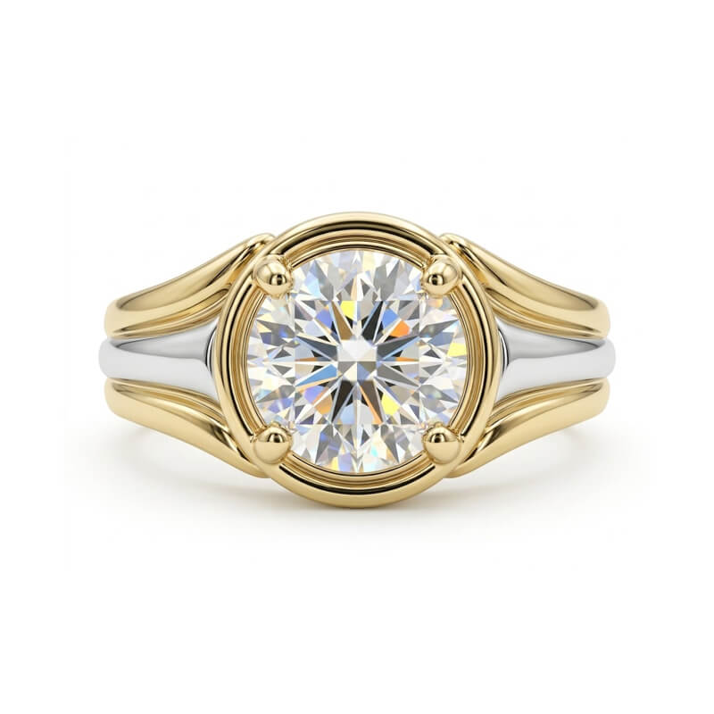Solitaire Round Moissanite Streamlined Two-Tone Engagement Ring