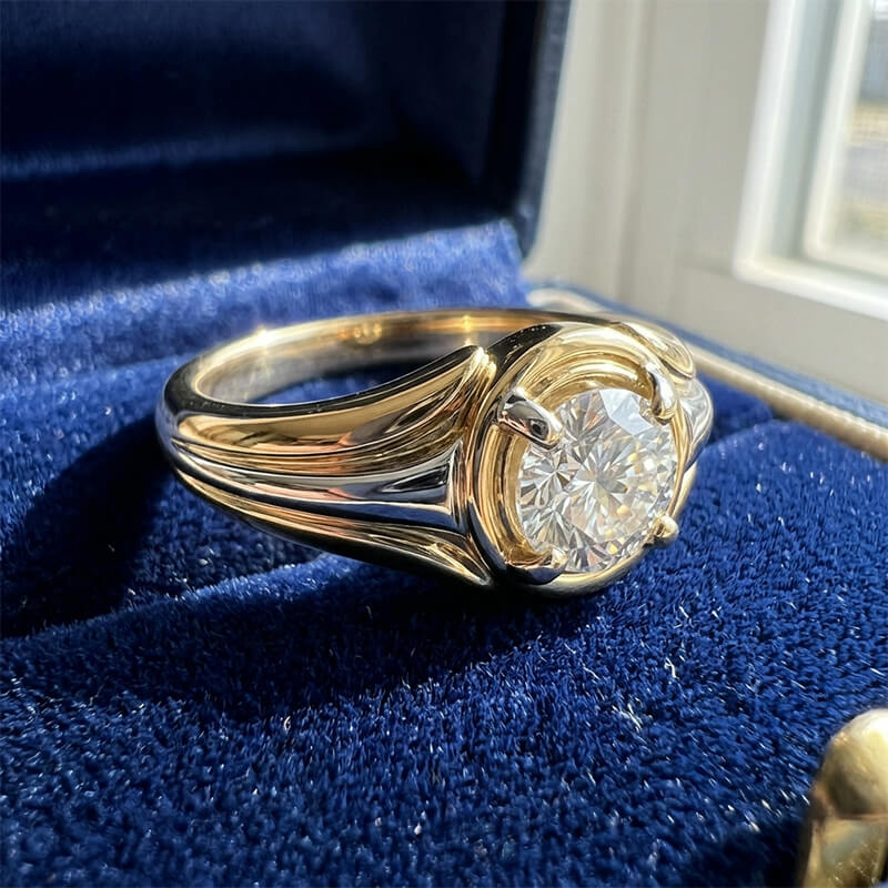 Solitaire Round Moissanite Streamlined Two-Tone Engagement Ring