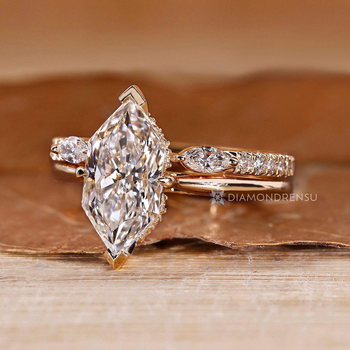 Dutch Marquise Wedding Ring with Marquise and Round Half Eternity Band