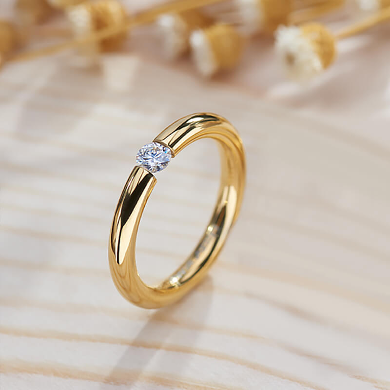Solitaire Tension Set Moissanite High Polished Engagement Ring