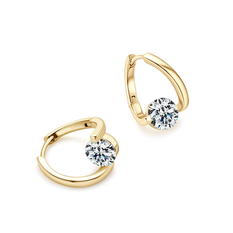 Solitaire Round Moissanite Hoop Earrings In Sterling Silver
