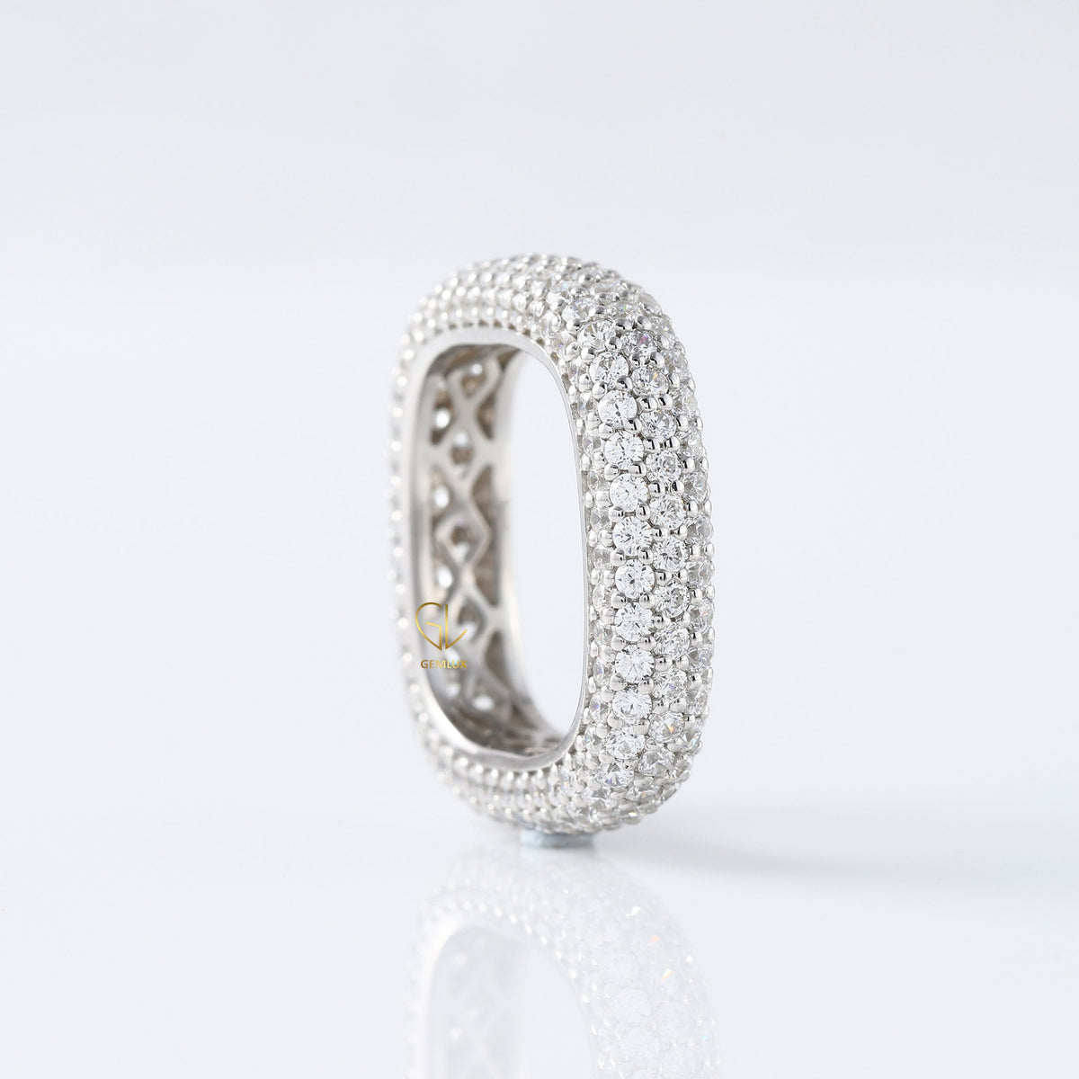Square Design Round Moissanite Full Eternity Wedding Band