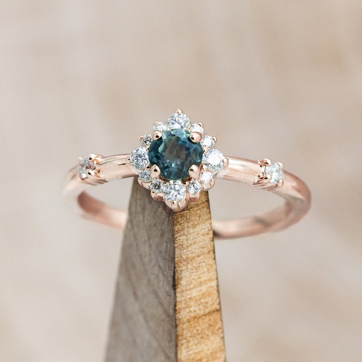 "Starla" - Round Cut Denim Montana Sapphire Starburst Engagement Ring
