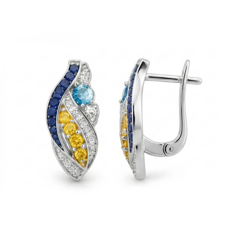 Starry Night Inspired Moissanite Artistic Swirl Hoop Earrings In Sterling Silver