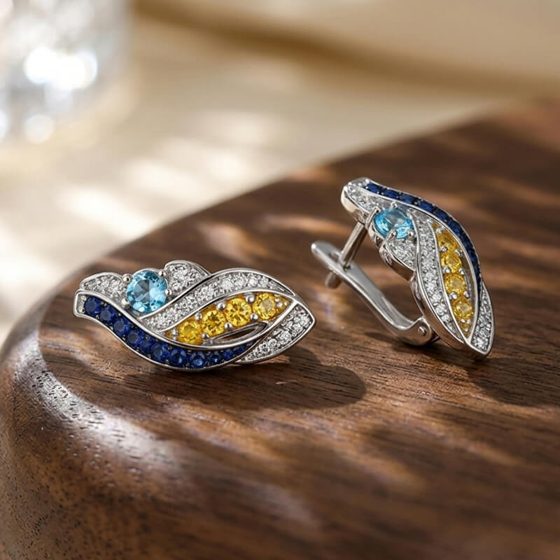 Starry Night Inspired Moissanite Artistic Swirl Hoop Earrings In Sterling Silver