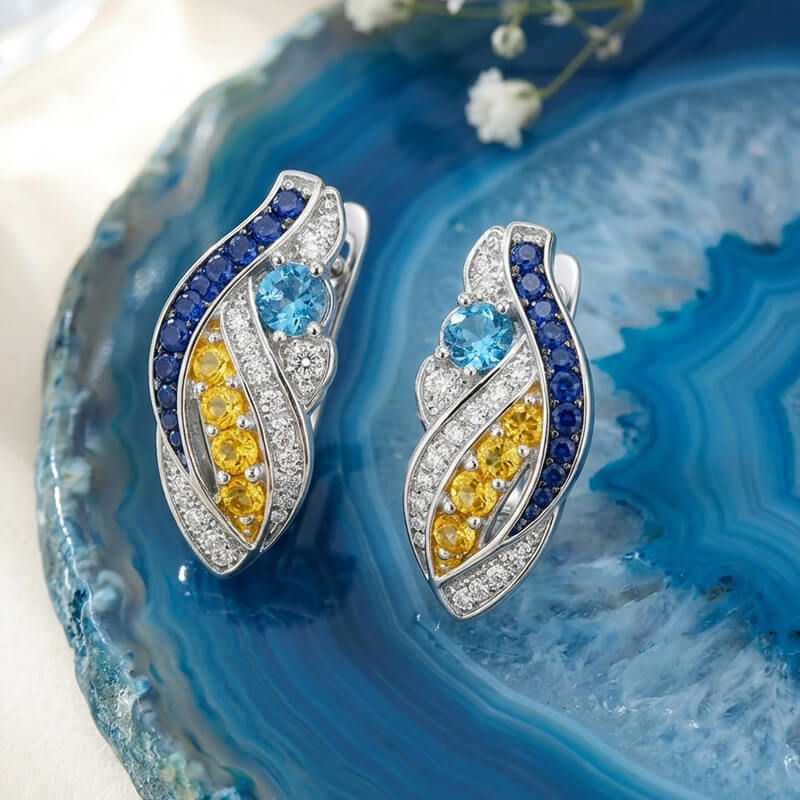 Starry Night Inspired Moissanite Artistic Swirl Hoop Earrings In Sterling Silver