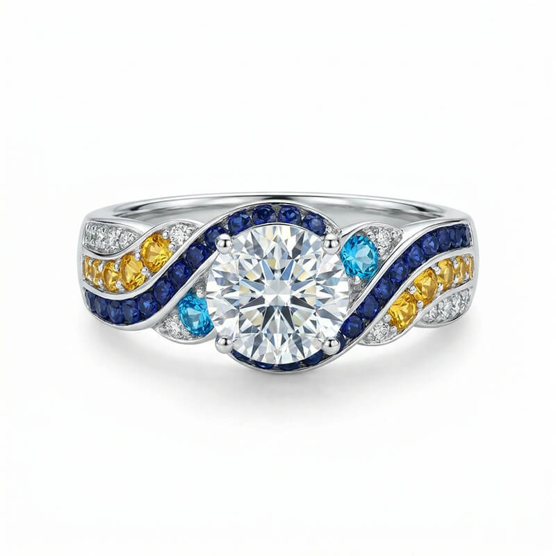 Starry Night Moissanite Artistic Swirl Accent Engagement Ring