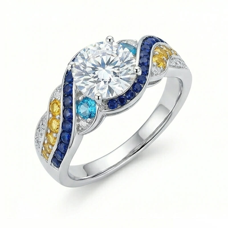 Starry Night Moissanite Artistic Swirl Accent Engagement Ring