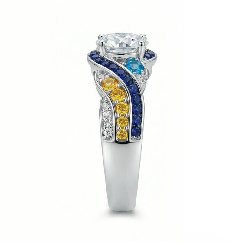 Starry Night Moissanite Artistic Swirl Accent Engagement Ring