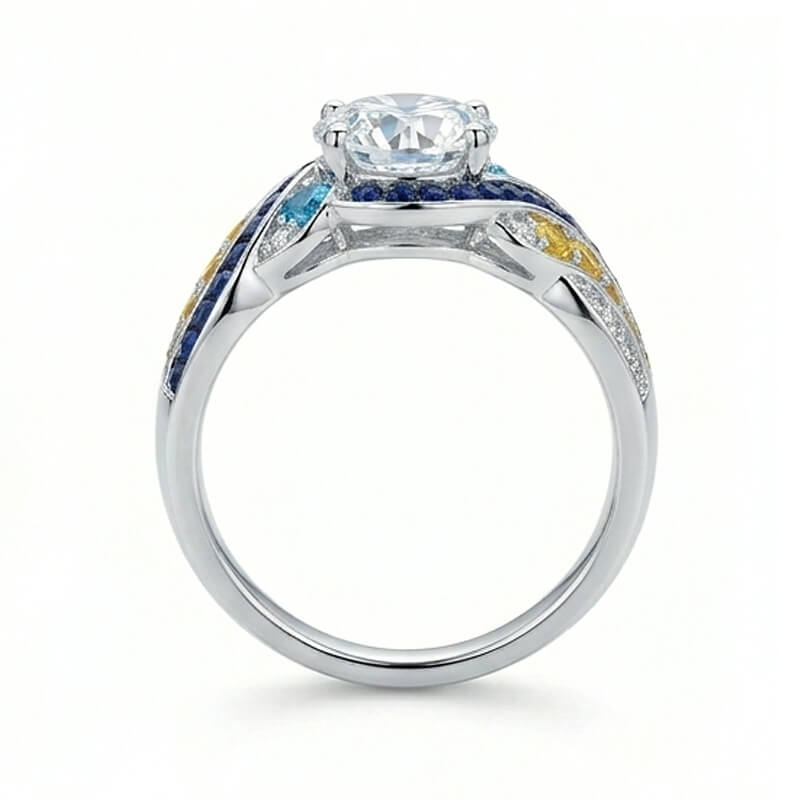Starry Night Moissanite Artistic Swirl Accent Engagement Ring