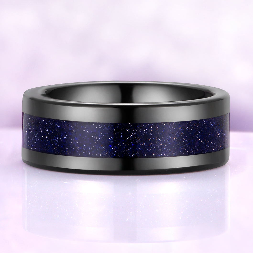 Starry Night Goldstone Inlay Mens Tungsten Ring (8mm)