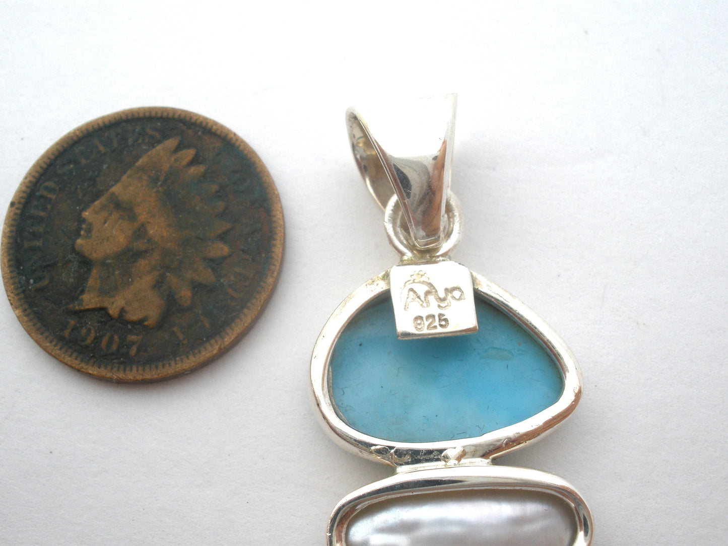 Sterling Blue Topaz Larimar & Pearl Pendant Arya