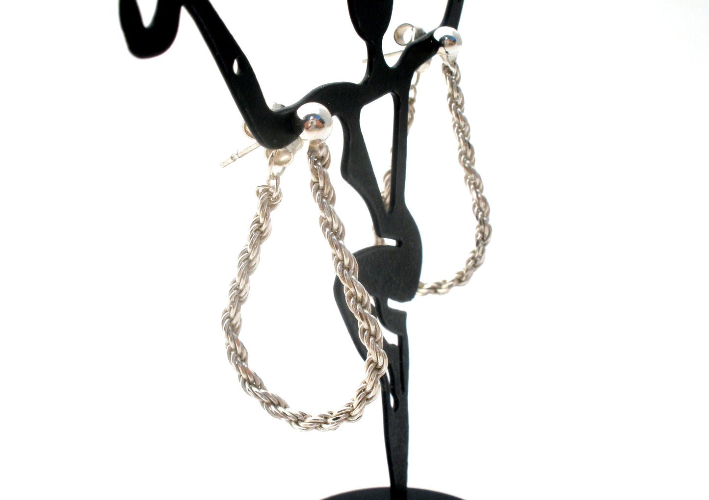 Sterling Silver Bead Rope Earrings Vintage