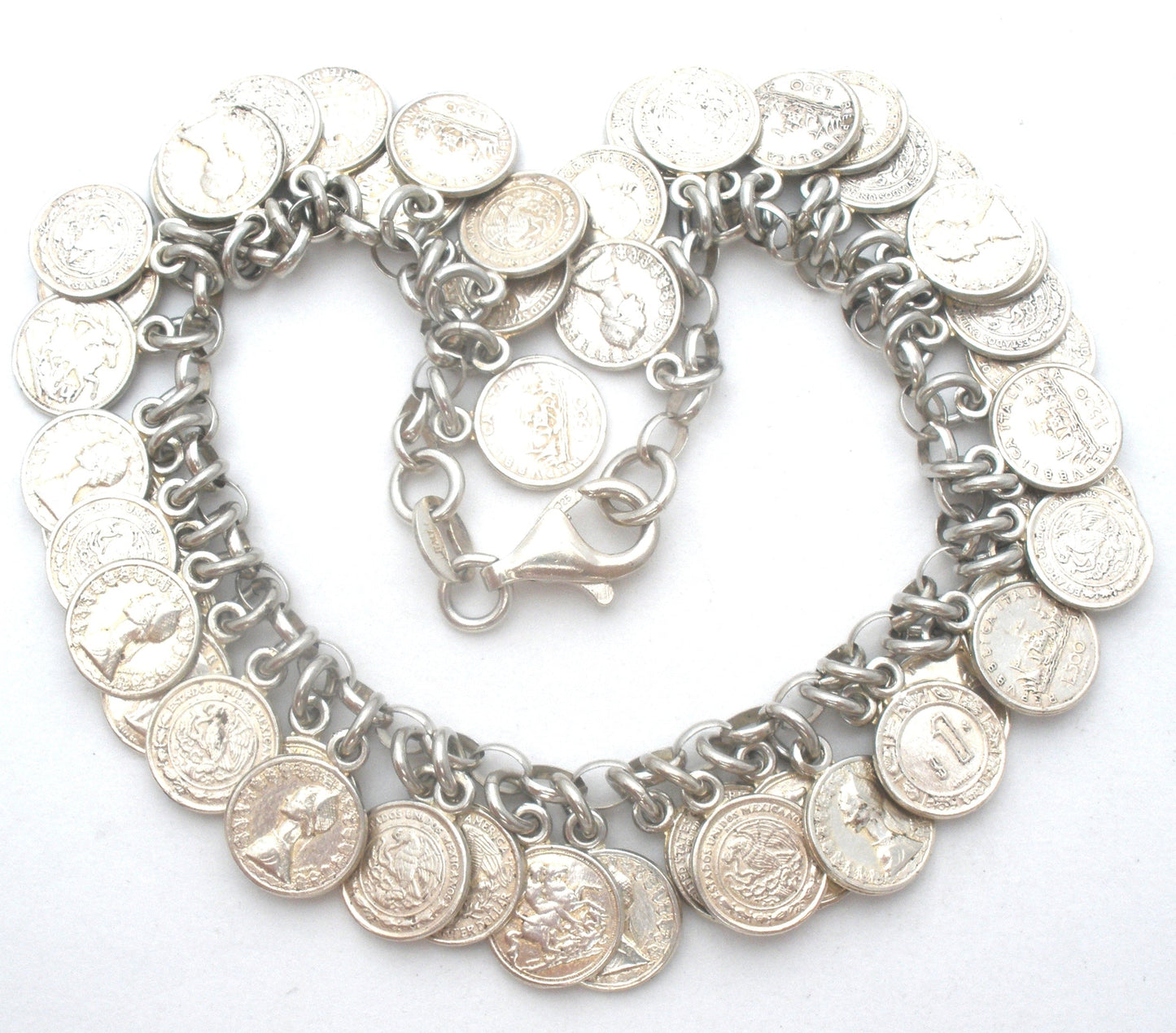 Sterling Silver Coin Charm Bracelet Vintage