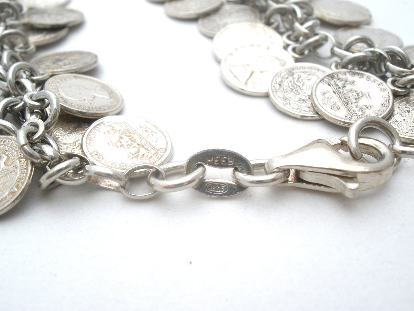 Sterling Silver Coin Charm Bracelet Vintage