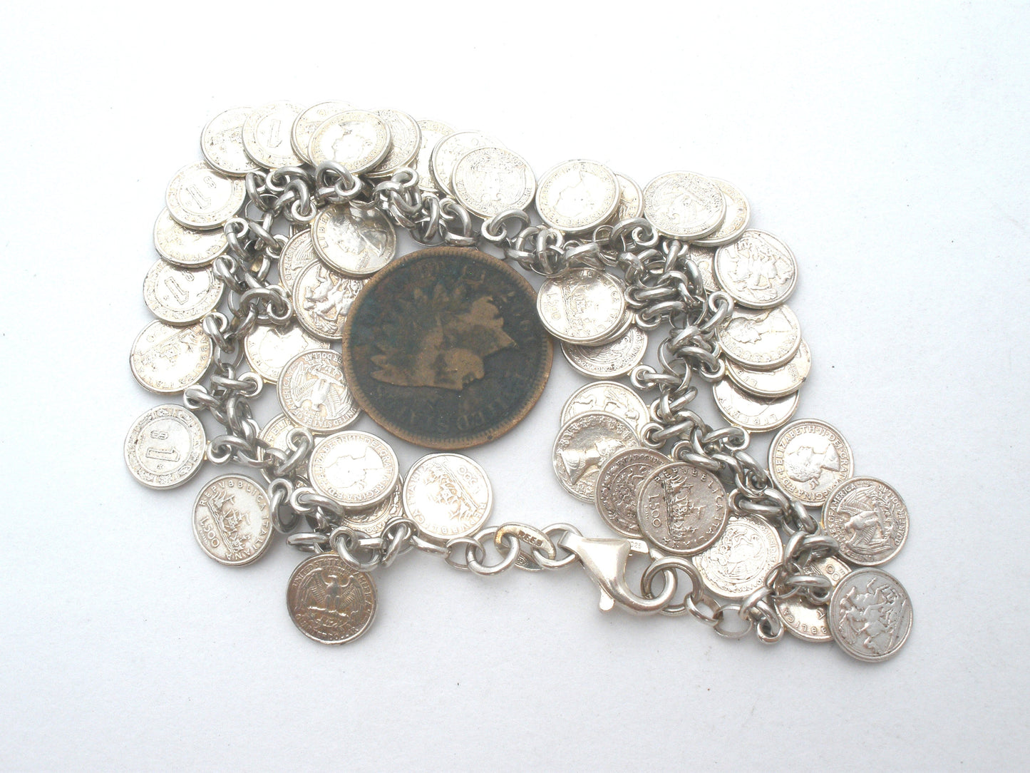 Sterling Silver Coin Charm Bracelet Vintage
