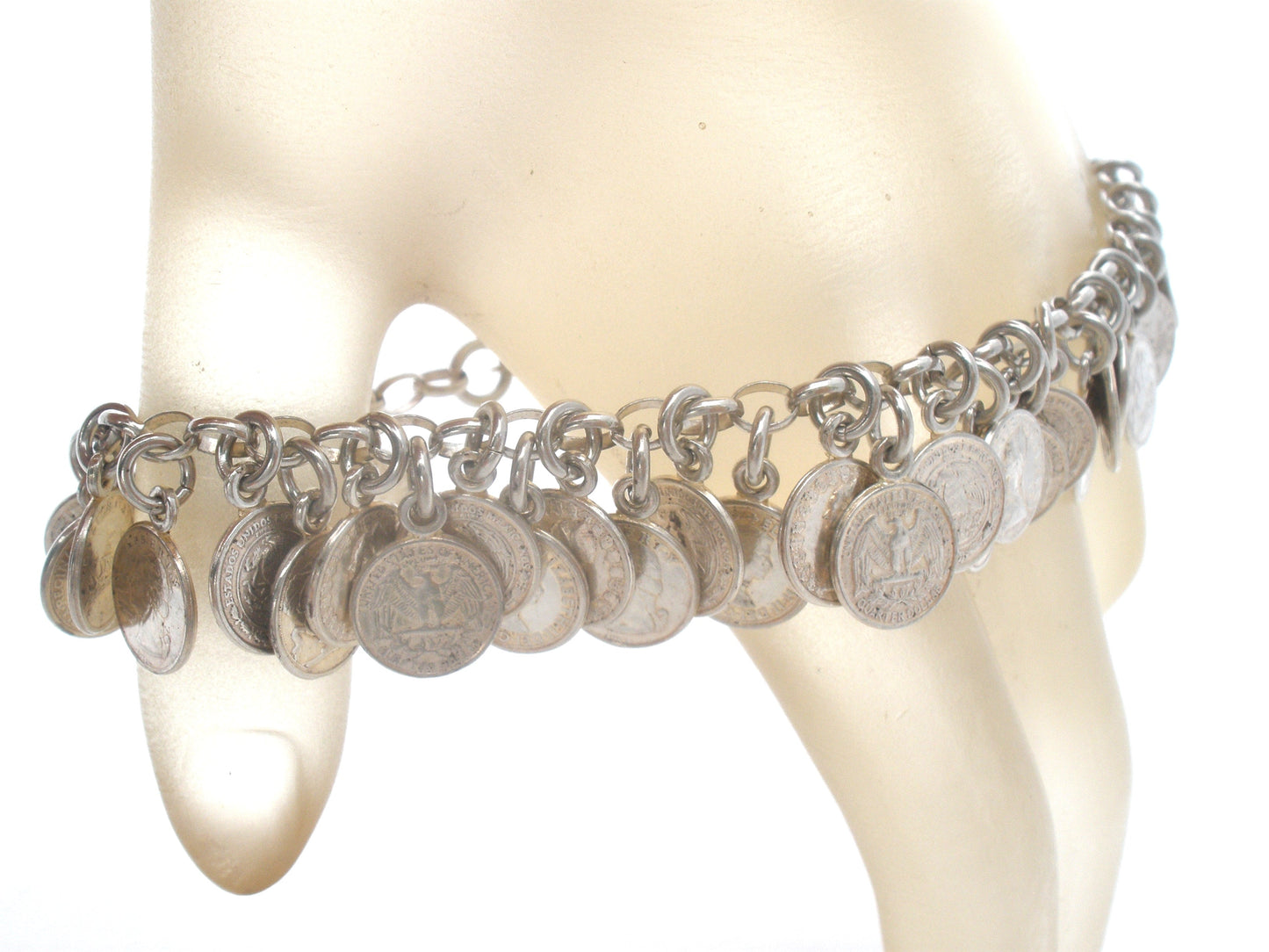 Sterling Silver Coin Charm Bracelet Vintage