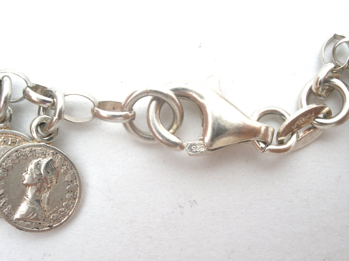 Sterling Silver Coin Charm Bracelet Vintage