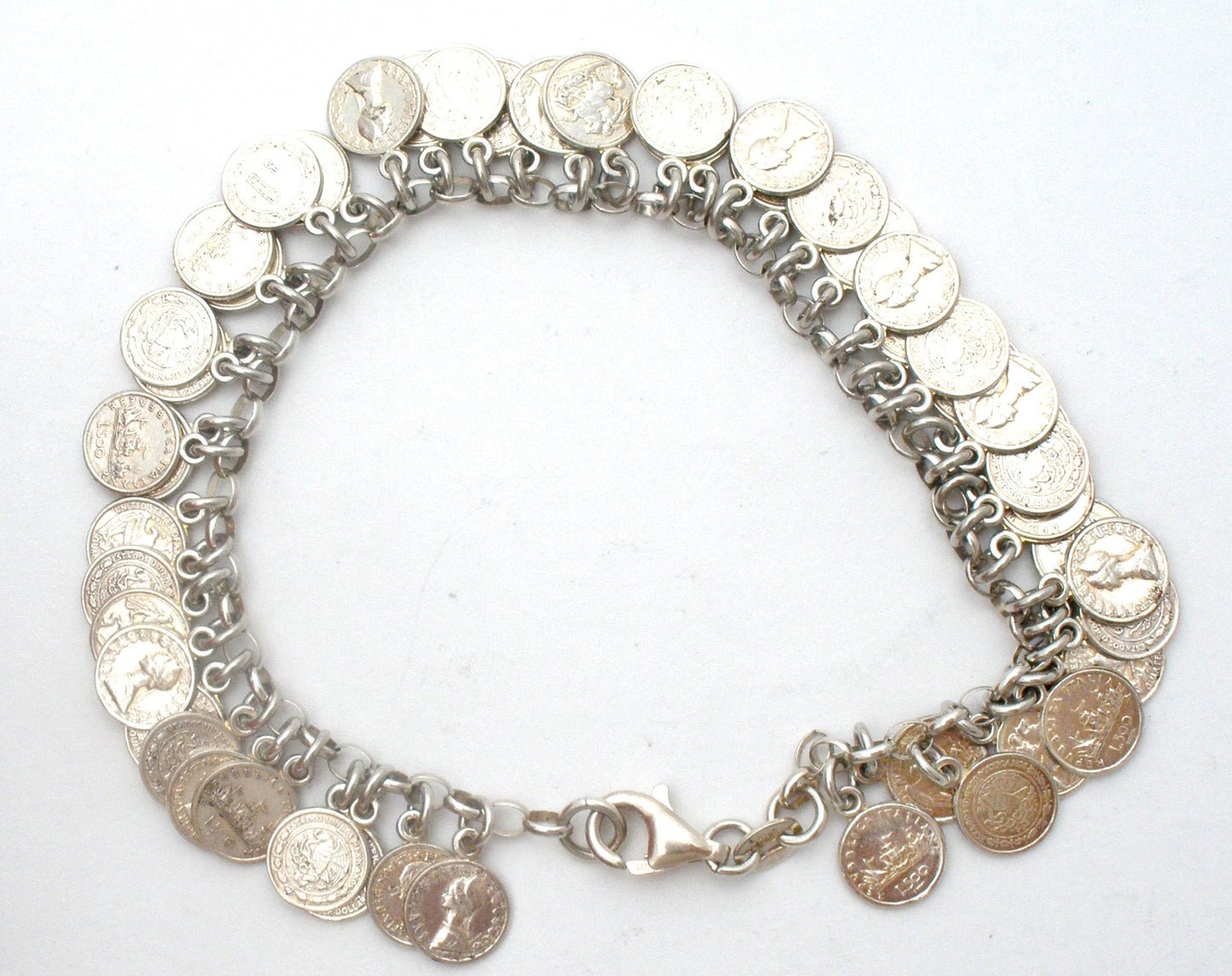 Sterling Silver Coin Charm Bracelet Vintage