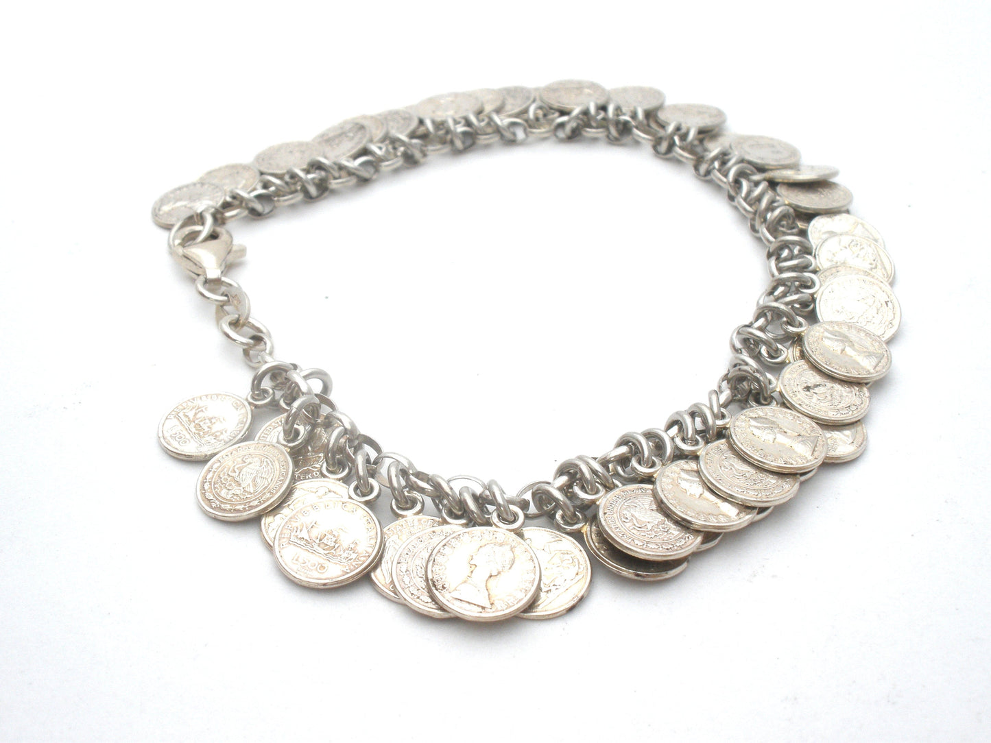 Sterling Silver Coin Charm Bracelet Vintage