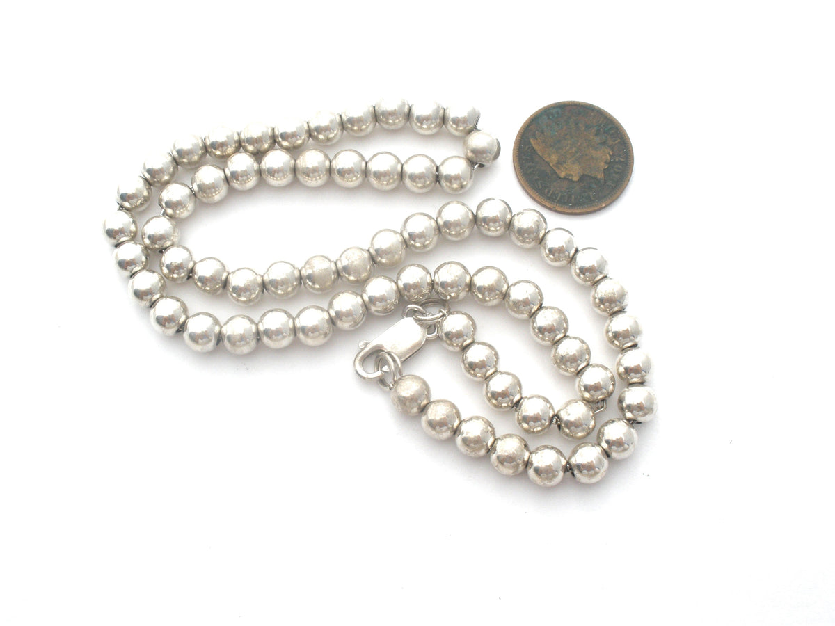 Sterling Silver Pearl Bead Necklace 16"