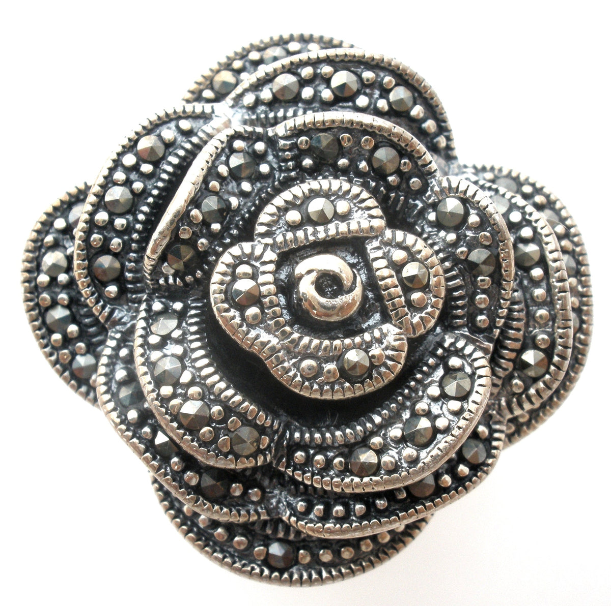 Sterling Silver Rose Ring With Marcasites Size 6