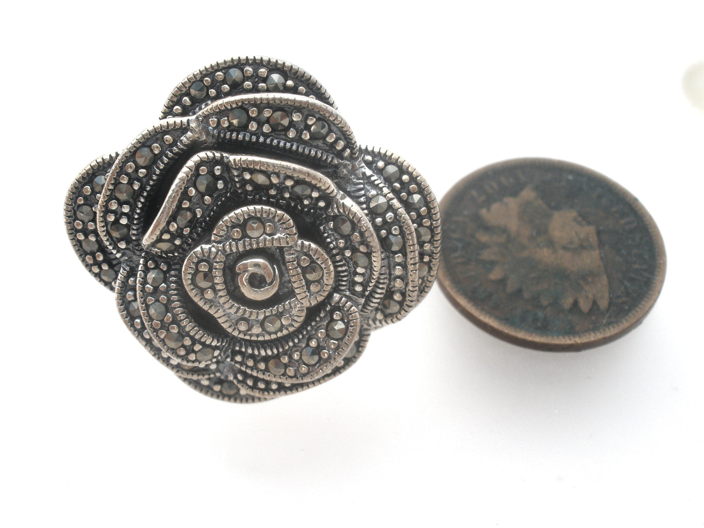 Sterling Silver Rose Ring With Marcasites Size 6