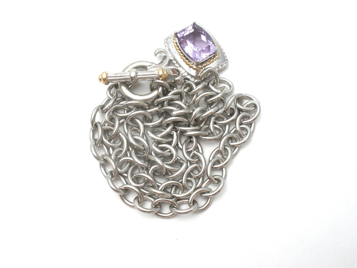 Sterling Silver & 14K Gold Amethyst Toggle Necklace Ross Simons