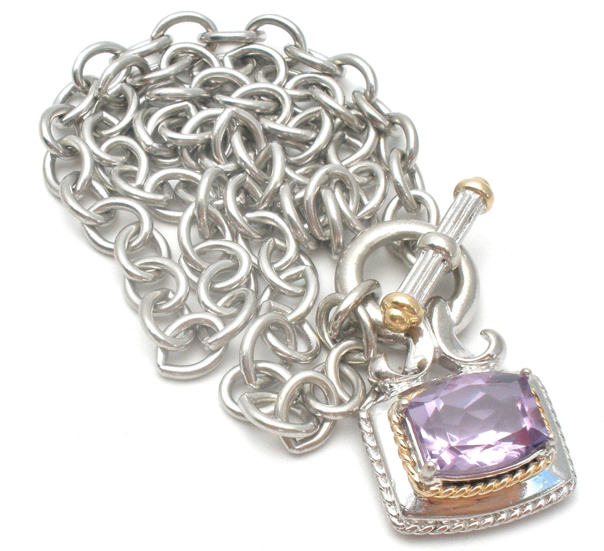 Sterling Silver & 14K Gold Amethyst Toggle Necklace Ross Simons