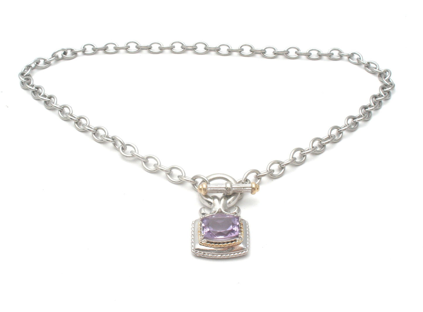 Sterling Silver & 14K Gold Amethyst Toggle Necklace Ross Simons