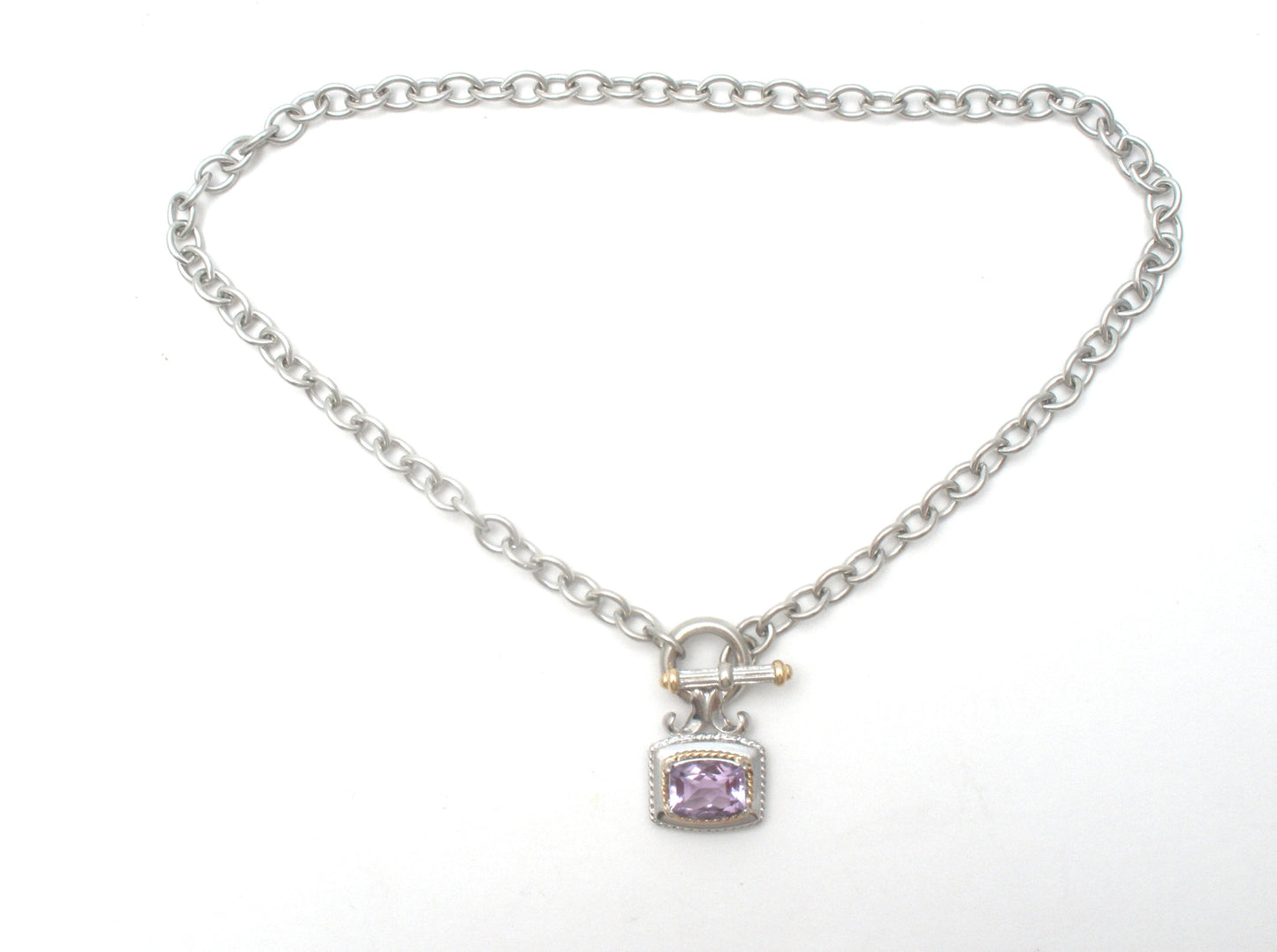 Sterling Silver & 14K Gold Amethyst Toggle Necklace Ross Simons