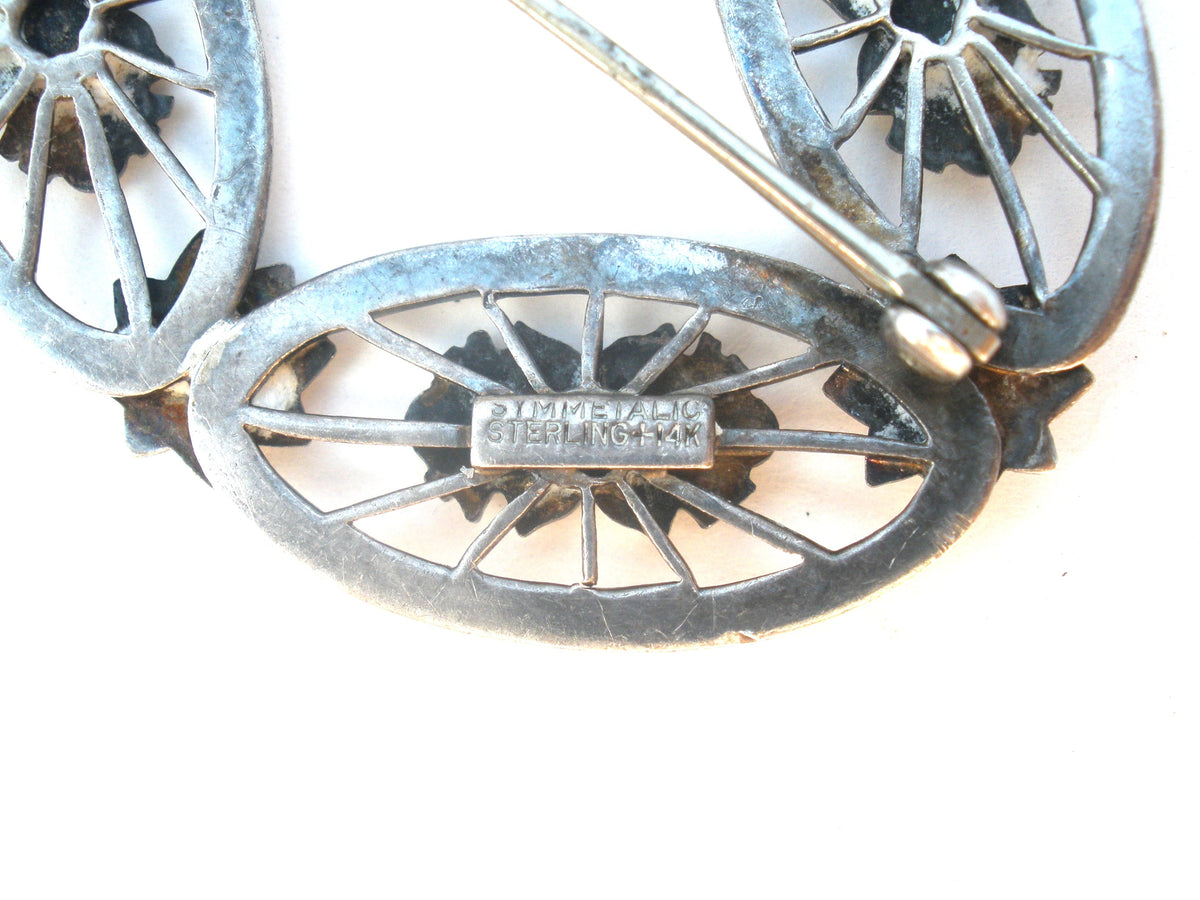 Sterling Silver & 14K Flower Brooch Pin By Symmetalic Vintage
