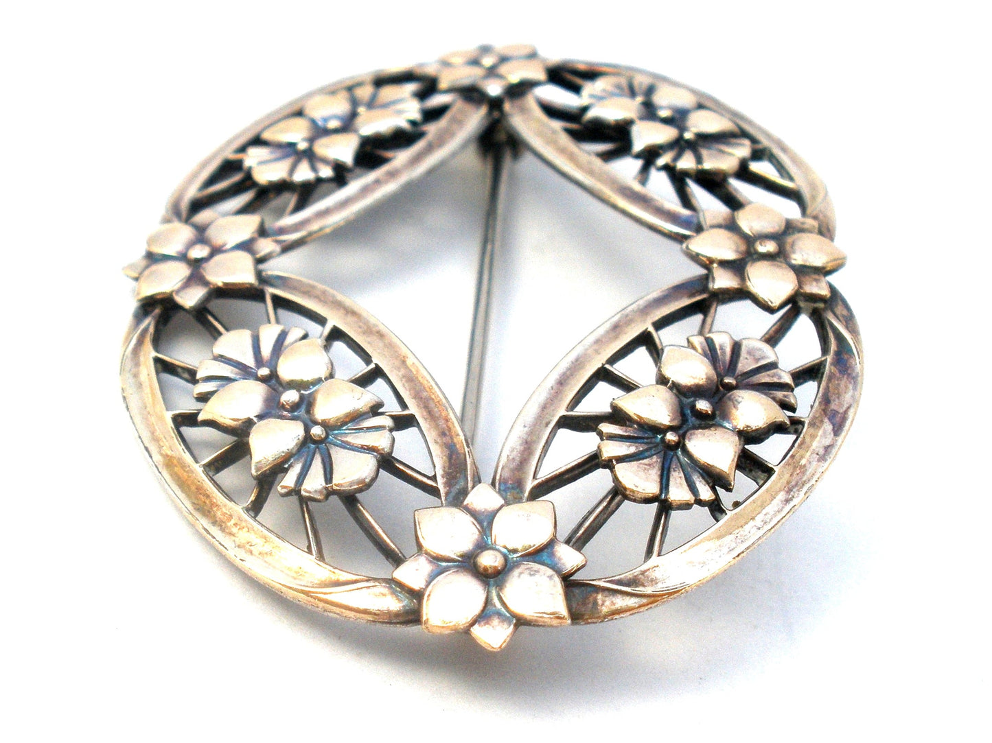 Sterling Silver & 14K Flower Brooch Pin By Symmetalic Vintage