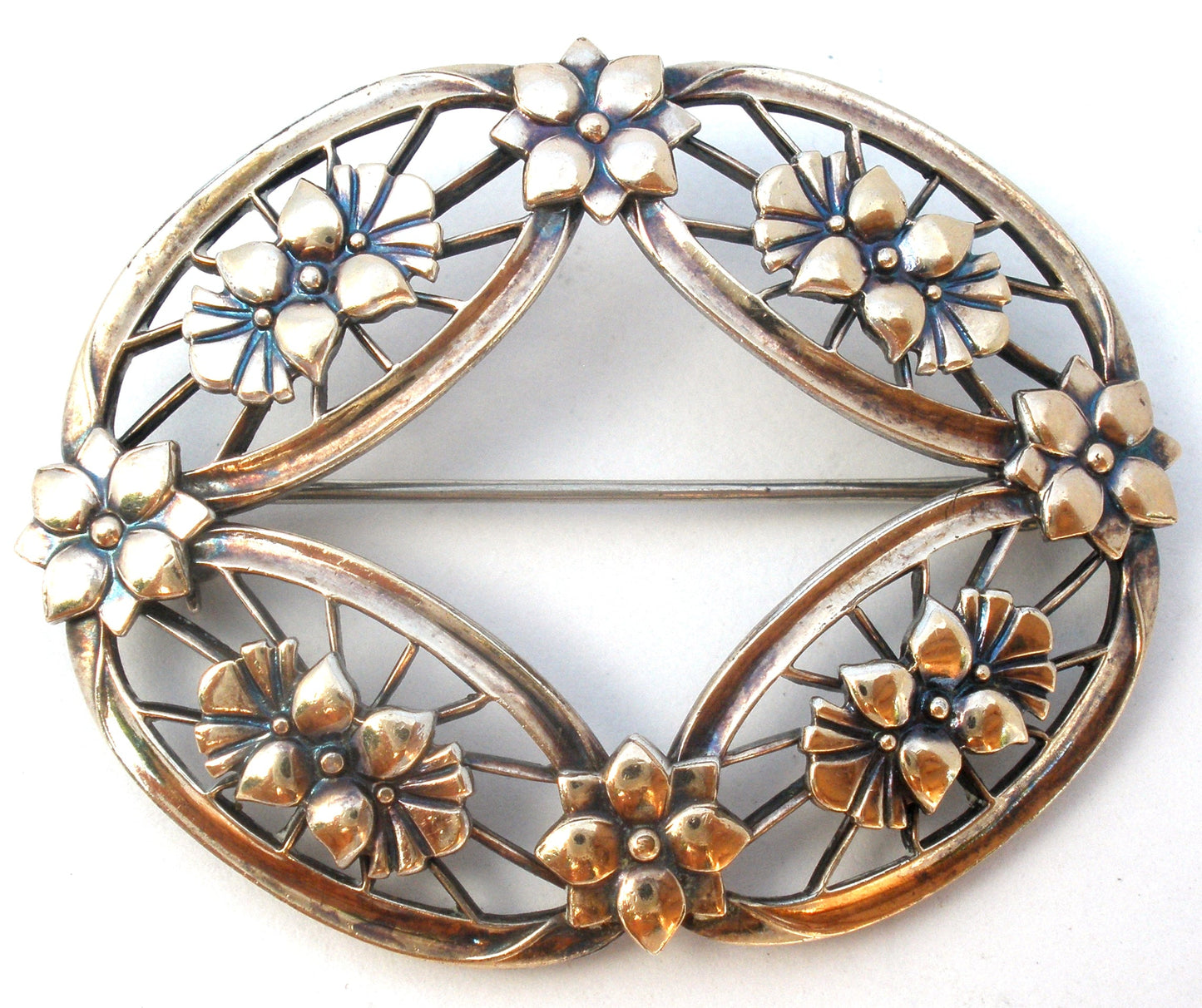 Sterling Silver & 14K Flower Brooch Pin By Symmetalic Vintage