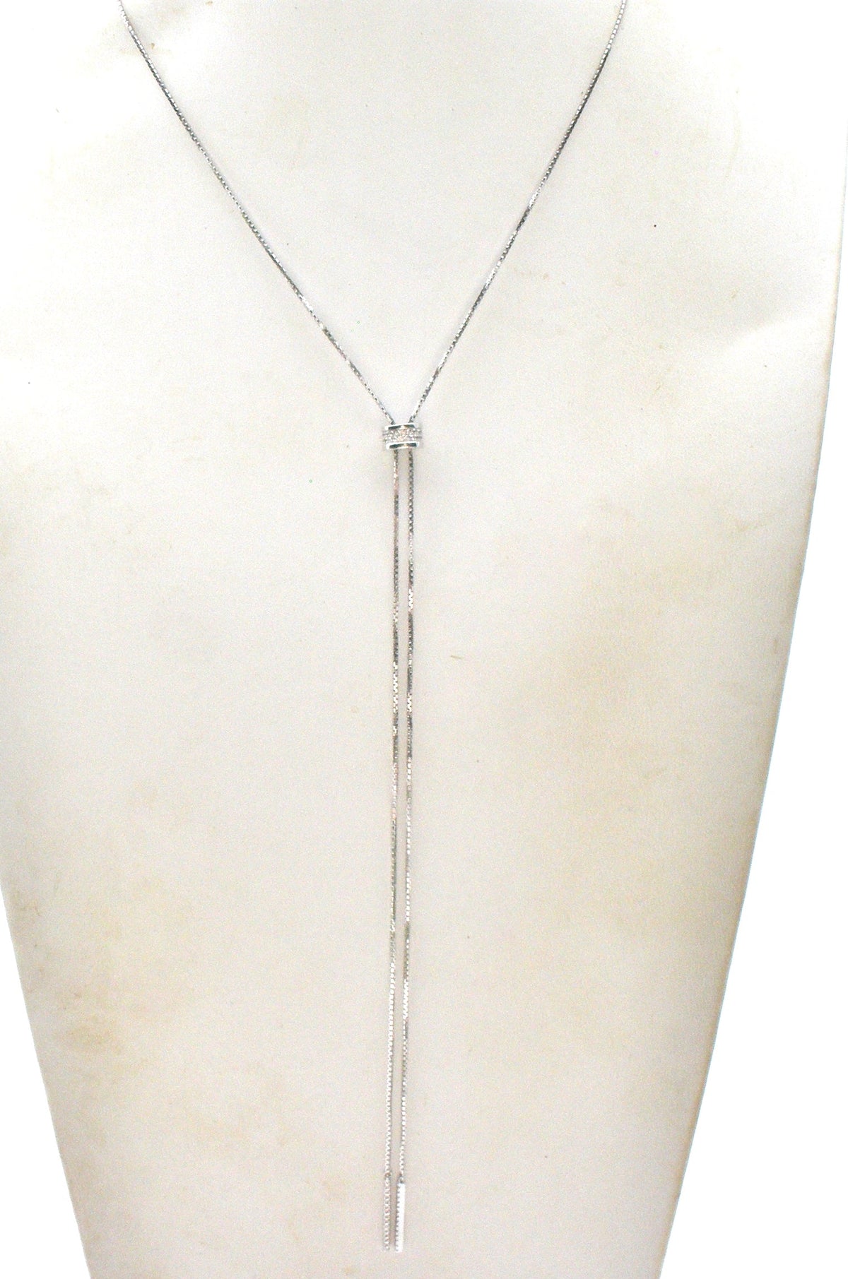 Sterling Silver Lariat Necklace With CZ's