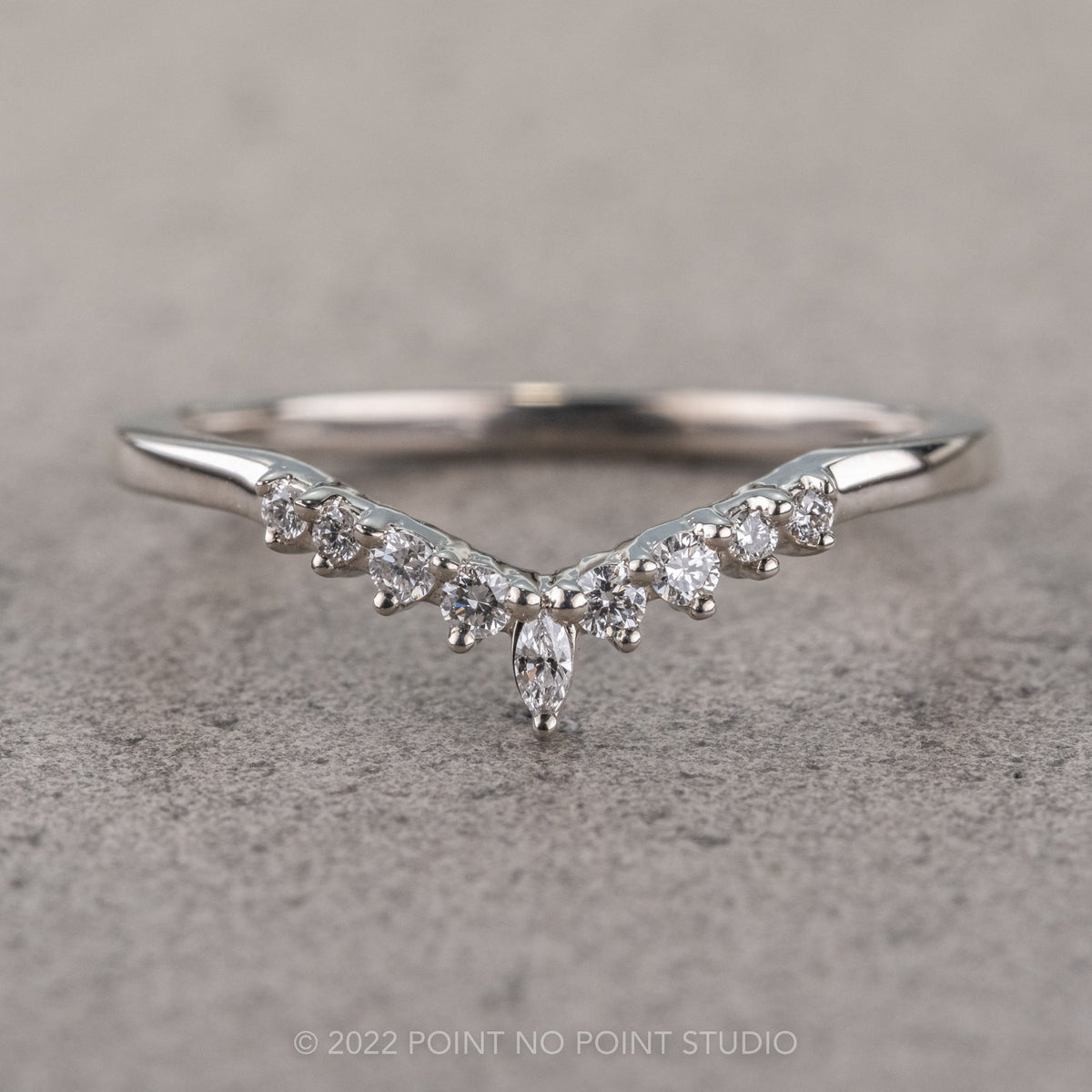 Etta Wedding Ring, 9 Diamond, Sloping Contour, Loaf Band