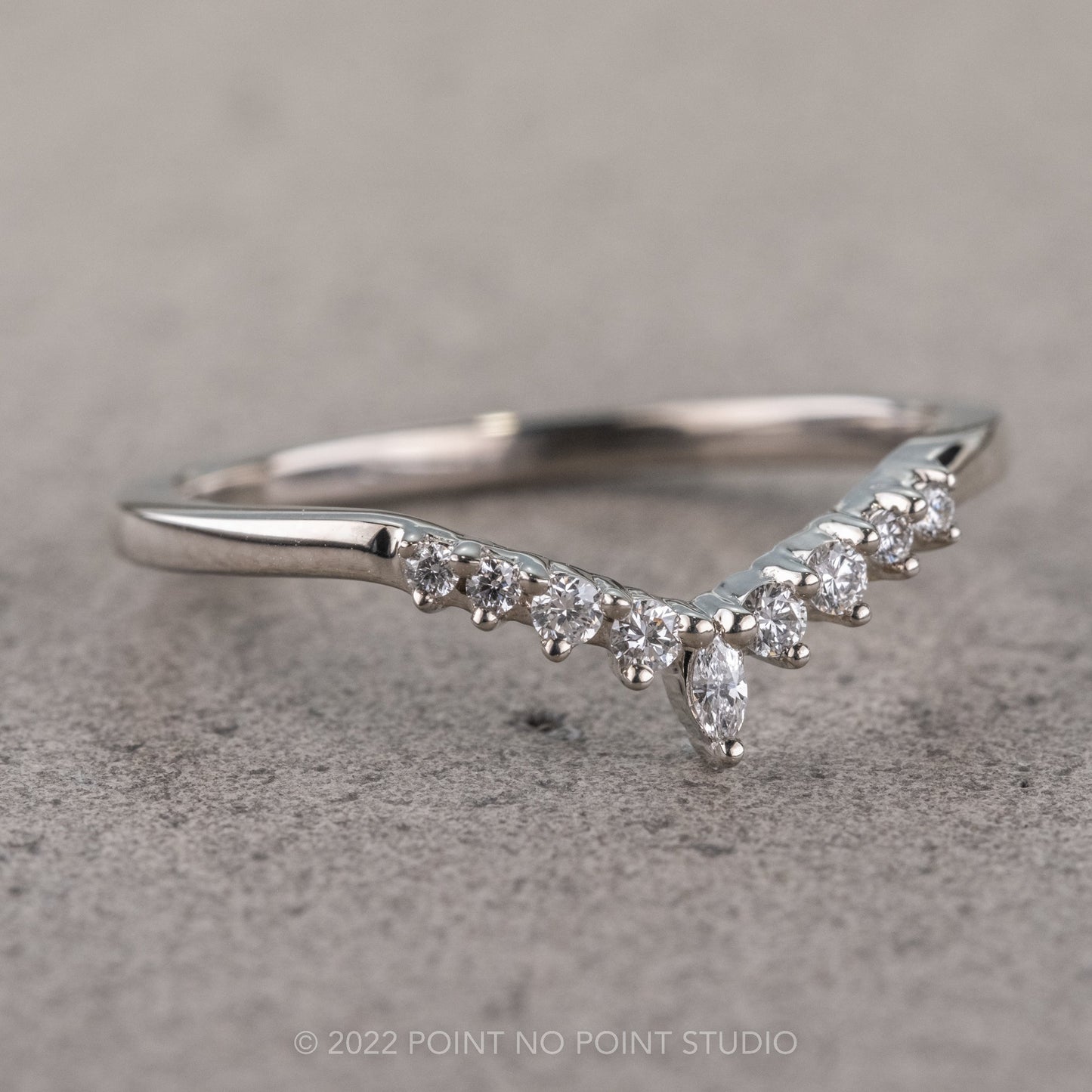 Etta Wedding Ring, 9 Diamond, Sloping Contour, Loaf Band