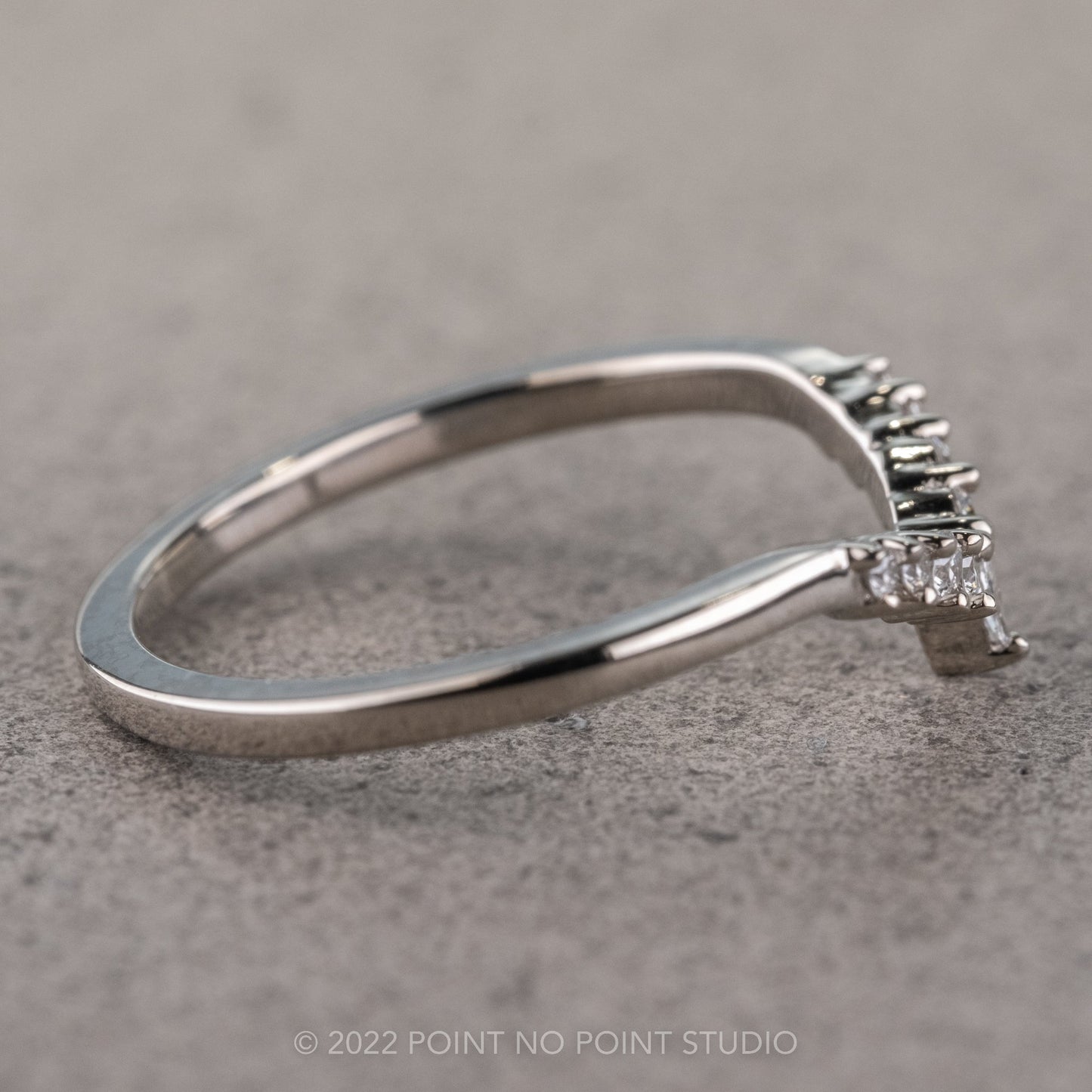 Etta Wedding Ring, 9 Diamond, Sloping Contour, Loaf Band