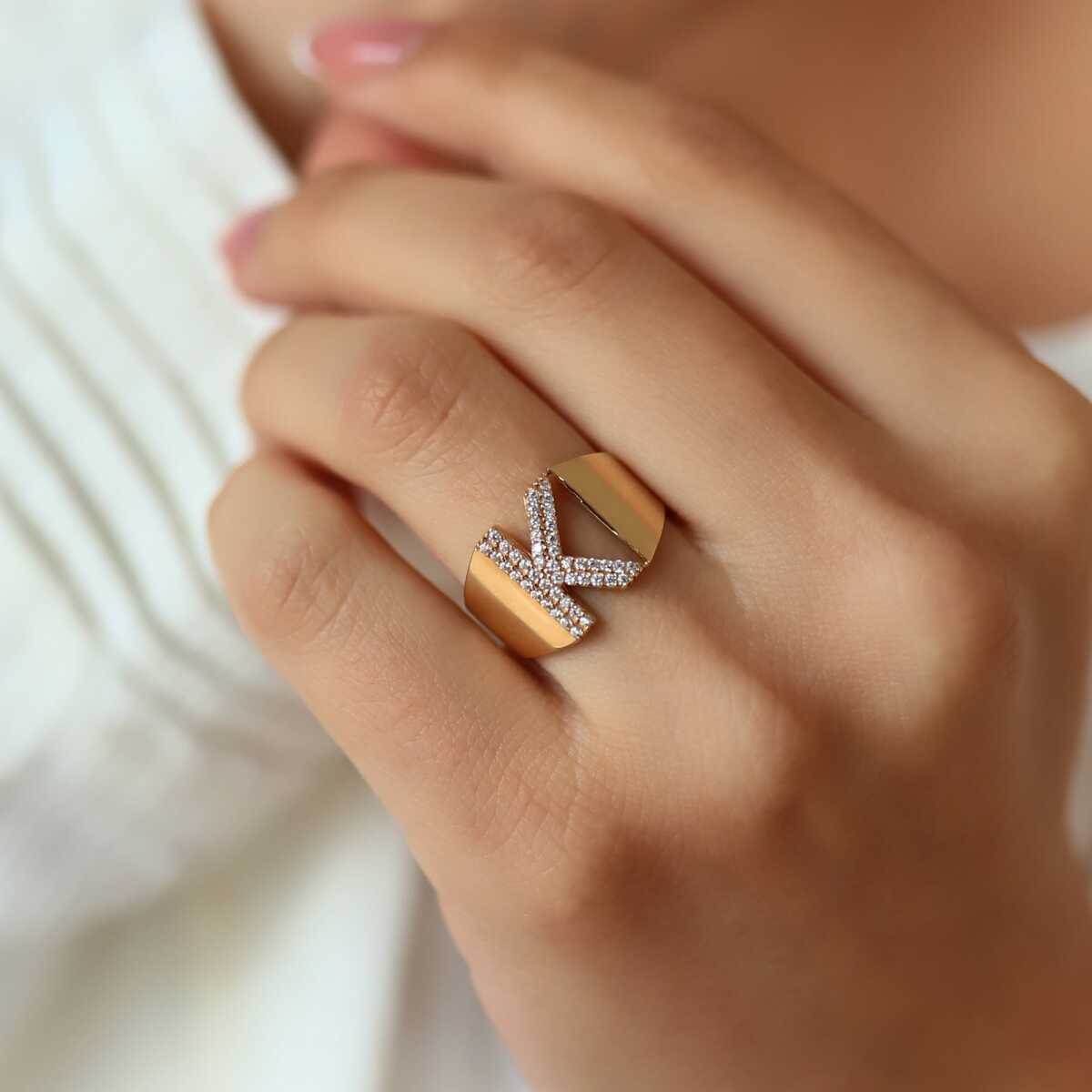 14k Gold Pave CZ Initial Ring