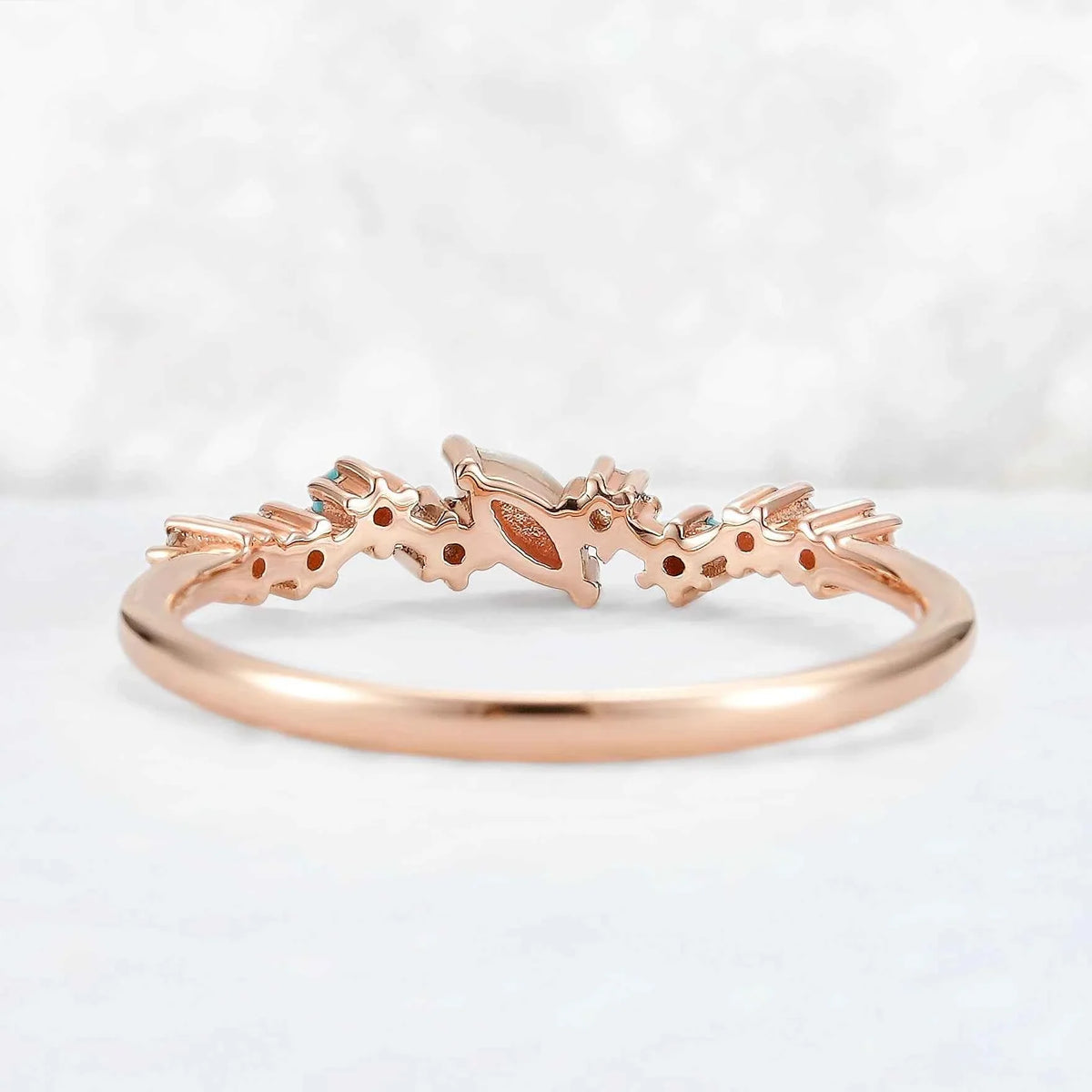 Straight Marquise Shaped Opal Half Enternity Stacking Ring